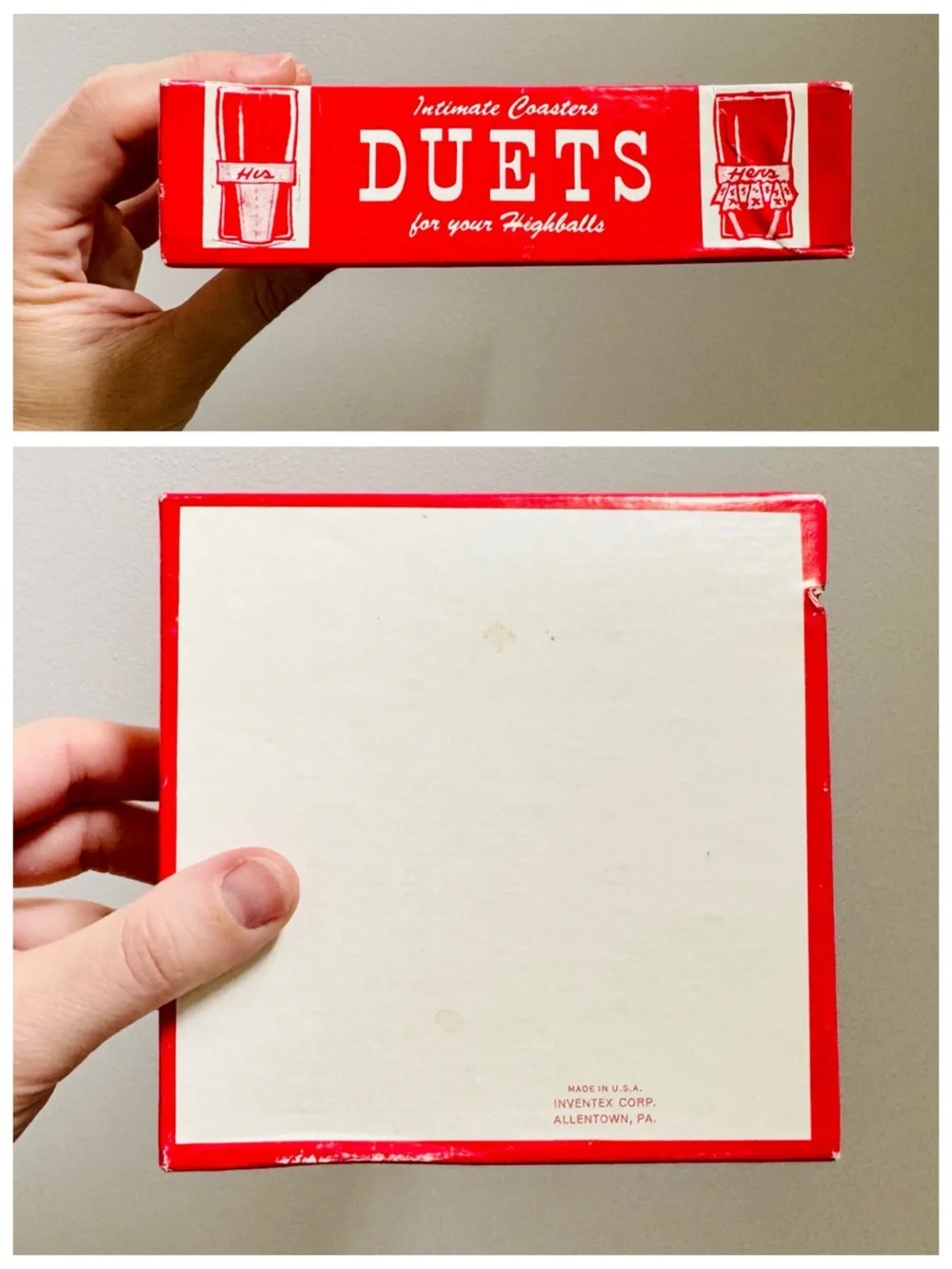 Vintage 1950s Duets Intimates His & Hers Coasters, Set of 4 (Original Box)